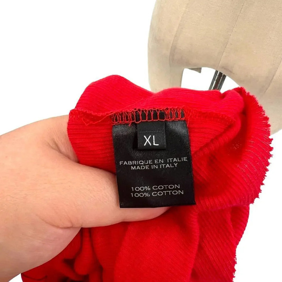 Balmain Red Cotton Ribbed Long Sleeve Scoop Neck Tee‎ Shirt Size XL **Flawed - Picture 11 of 12